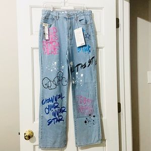 90’s Boyfriend Jeans Graffiti Design Vintage Look
